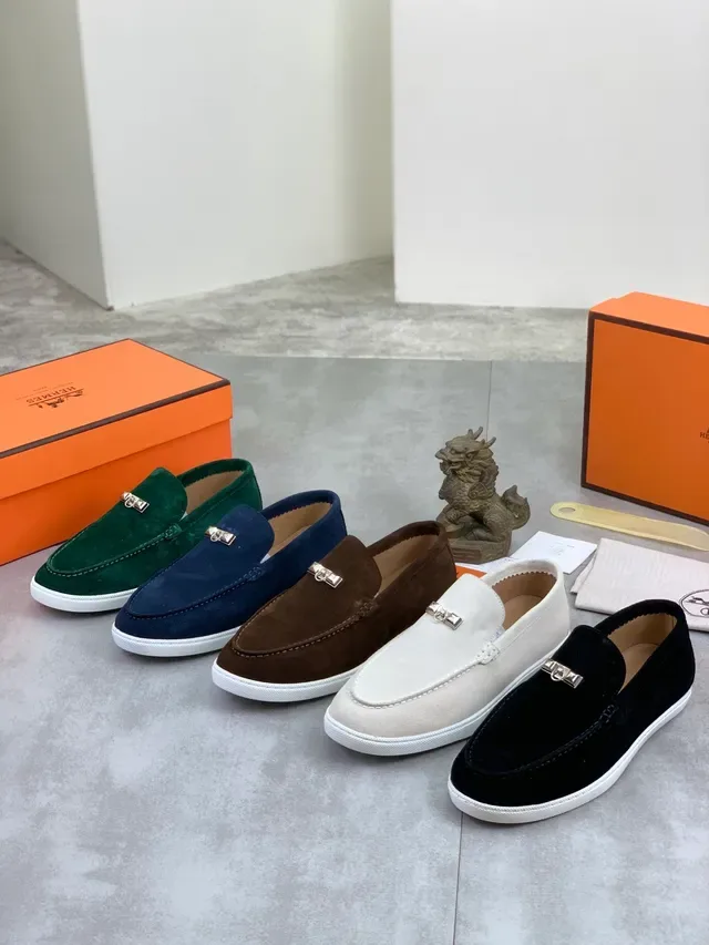 Hermès Oran Verde Branco Ante Superior Fivela H Metal Hardware Loafer 2