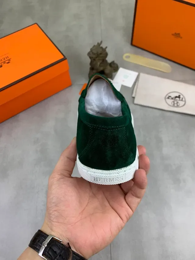 Hermès Oran Verde Branco Ante Superior Fivela H Metal Hardware Loafer 4