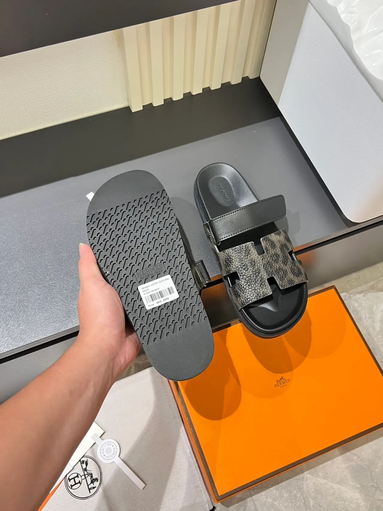Hermès Oran Leopard and Python-Print H-Strap Slippers 2
