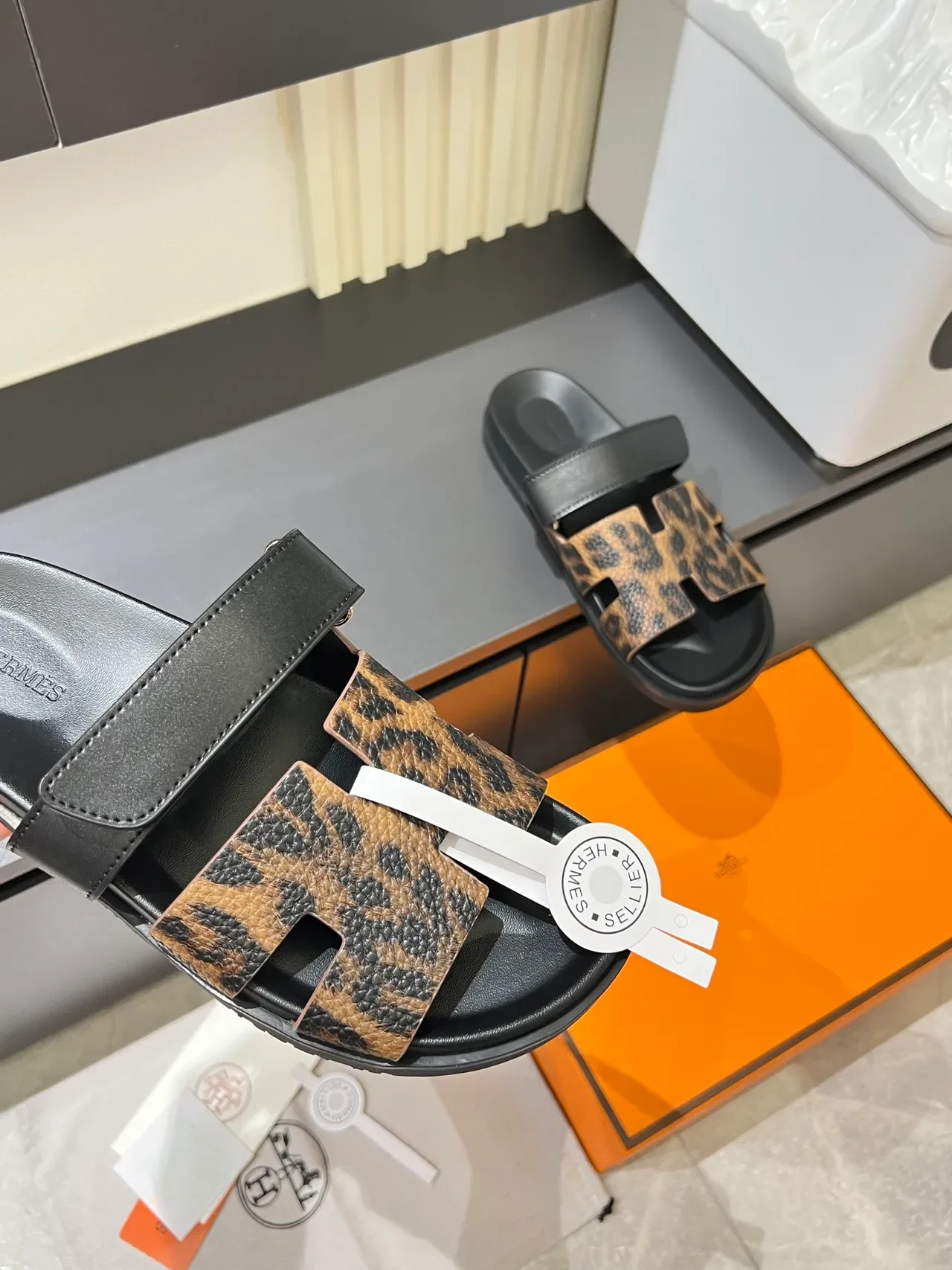 Hermès Oran Leopard and Python-Print H-Strap Slippers 3