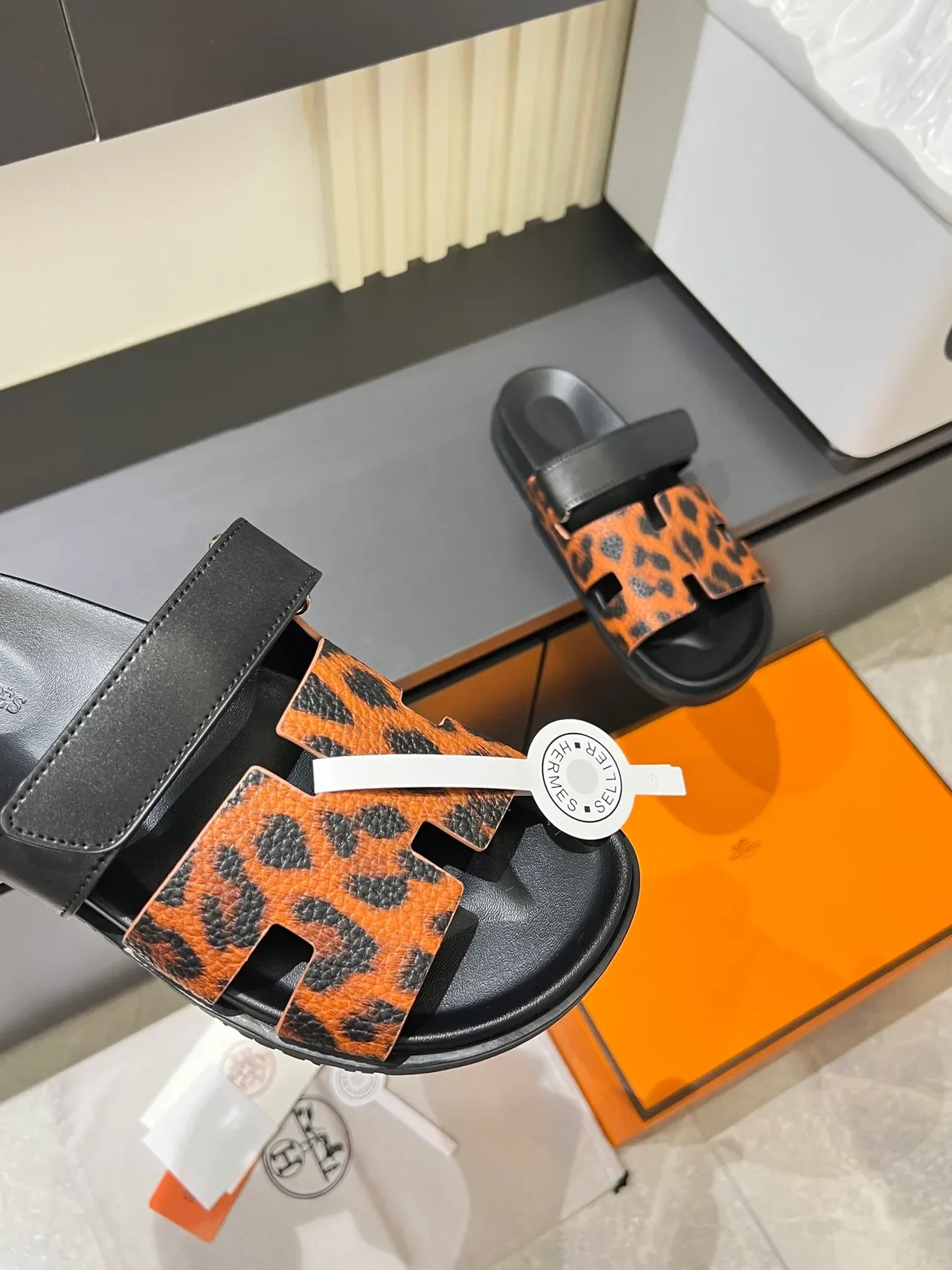 Hermès Oran Leopard and Python-Print H-Strap Slippers 7