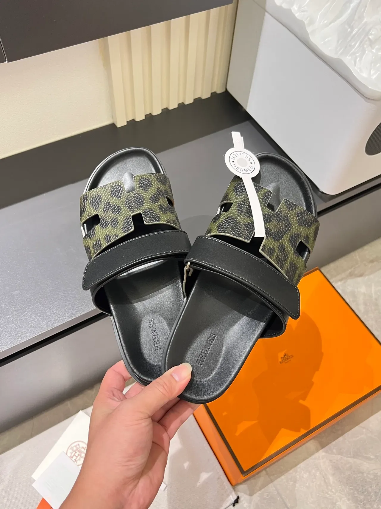 Hermès Oran Leopard and Python-Print H-Strap Slippers 11