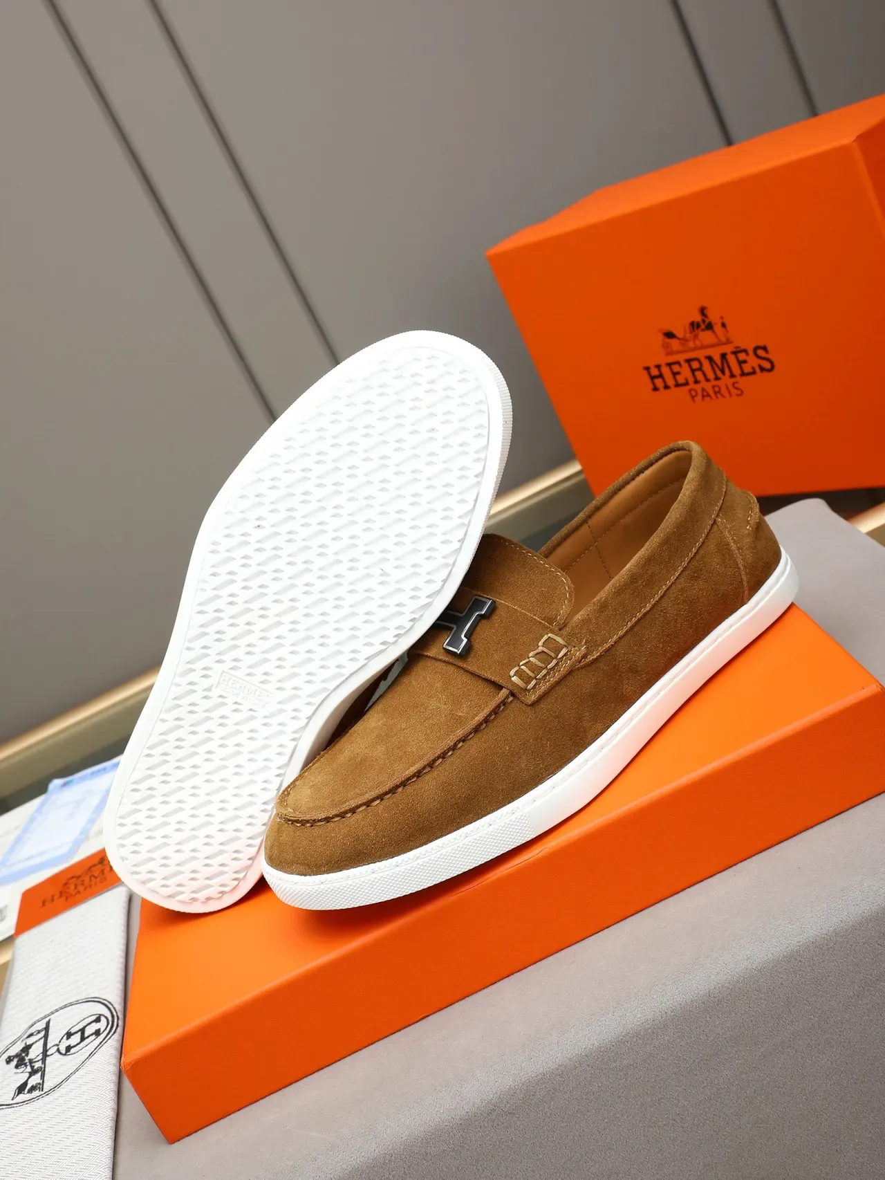 Hermès Oran Loafer Tan Suede White Sole Loafers 4