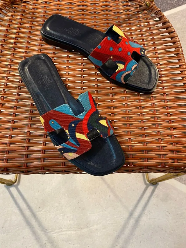 Hermès Oran Multicolor Abstract Print Slippers 1