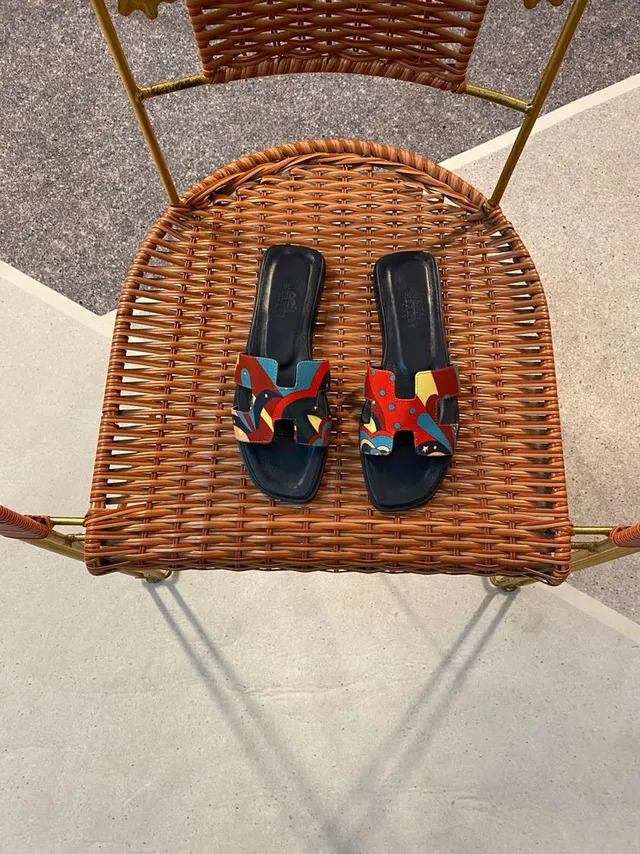 Hermès Oran Multicolor Abstract Print Slippers 2