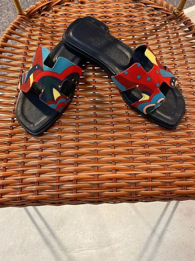 Hermès Oran Multicolor Abstract Print Slippers 3