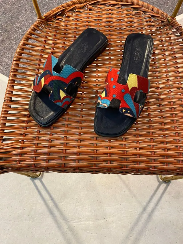 Hermès Oran Multicolor Abstract Print Slippers 4