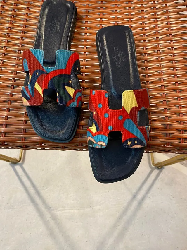 Hermès Oran Multicolor Abstract Print Slippers 5