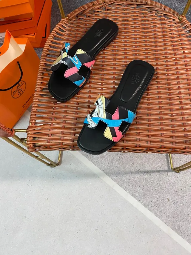 Hermès Oran Multicolor Printed Leather Slippers 6