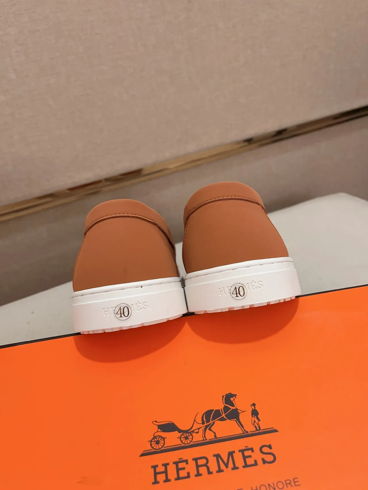 Hermès Oran Orange White Slip-On H-Stirrup Hardware Loafer 3