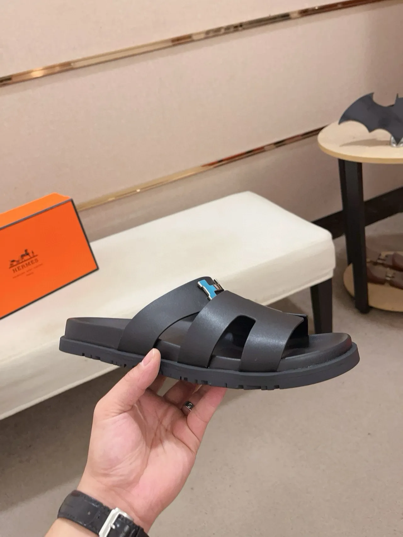 Hermès Oran Slide Black Rubber Slipper 4