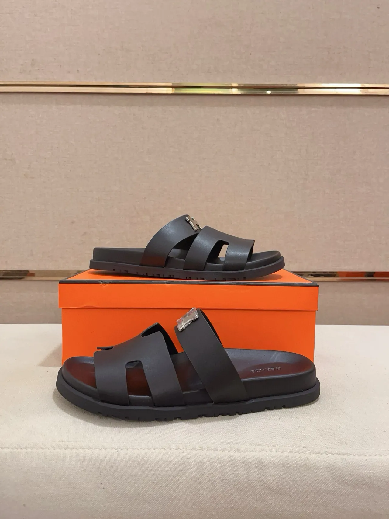 Hermès Oran Slide Black Rubber Slipper 7