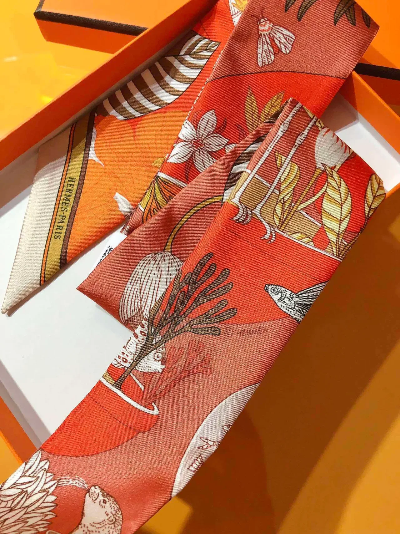 Hermès Precious Paradise Twilly Red Silk Scarf 3