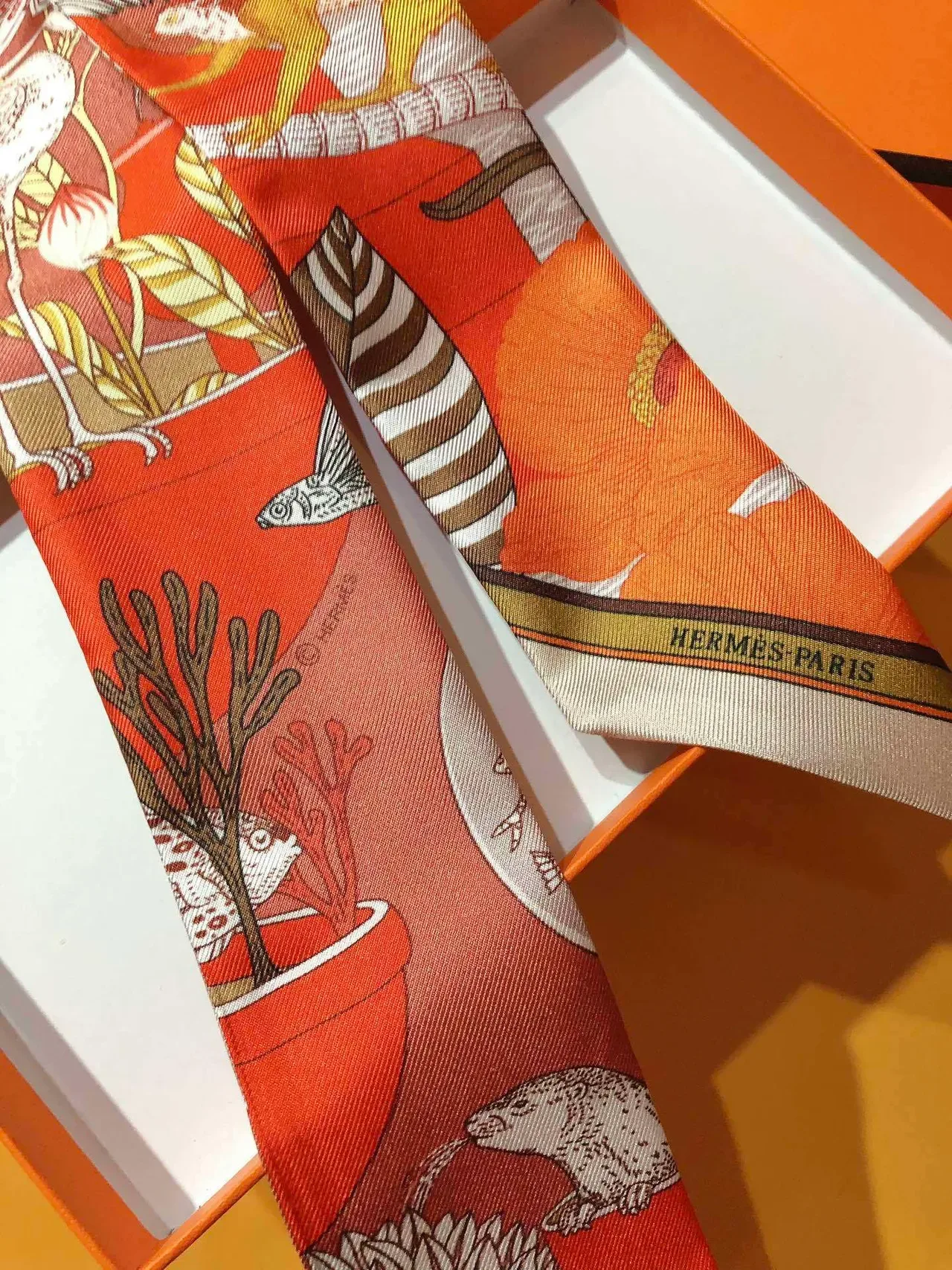 Hermès Precious Paradise Twilly Red Silk Scarf 4