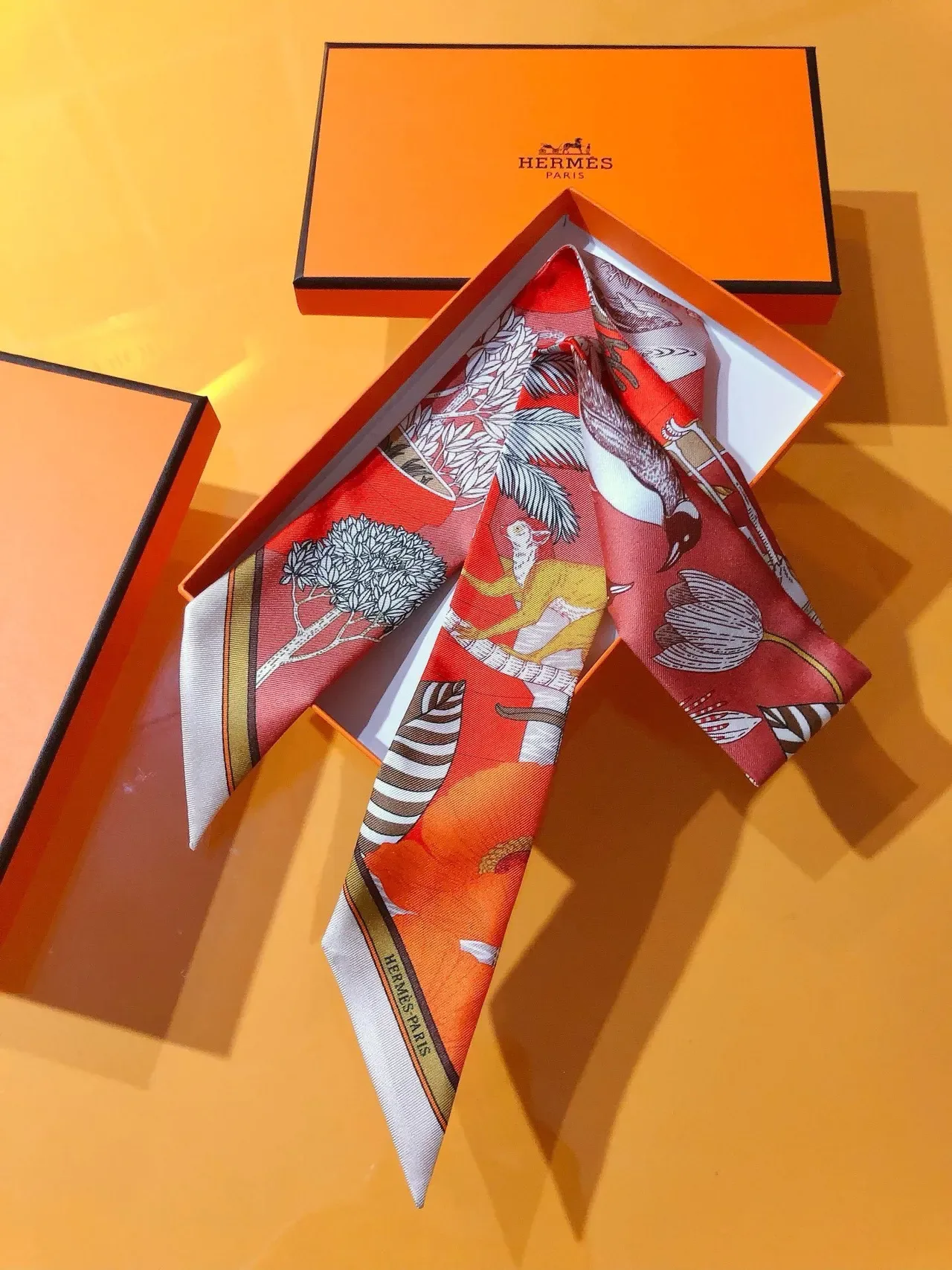 Hermès Precious Paradise Twilly Red Silk Scarf 6