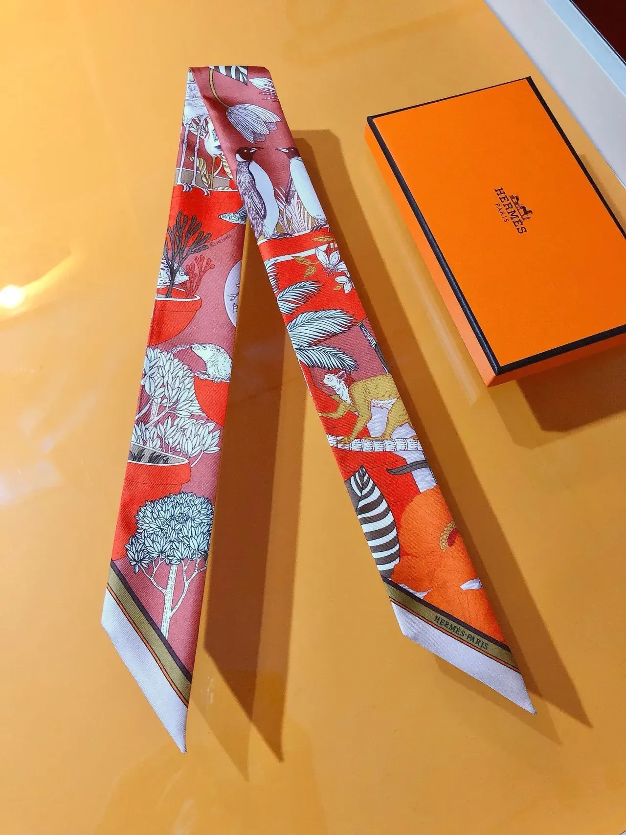 Hermès Precious Paradise Twilly Red Silk Scarf 7