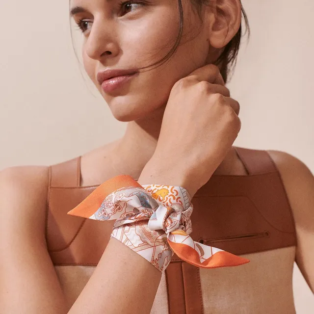 Hermès Printed Orange-Bordered Silk Scarf 3