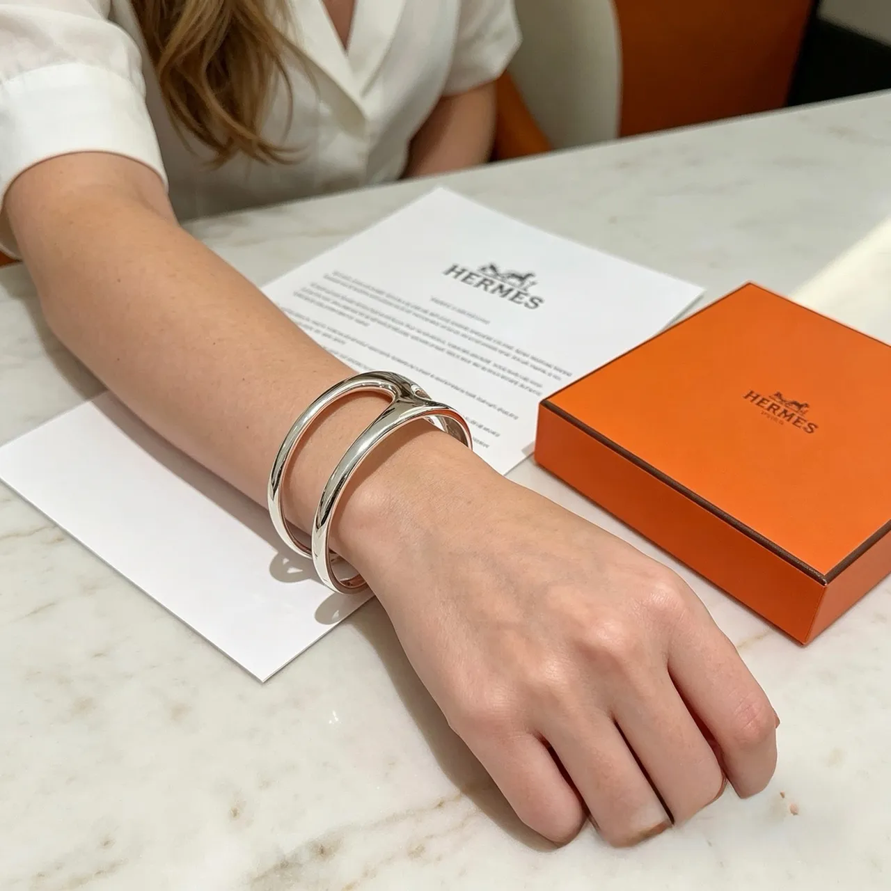 Hermès Silver Polished Asymmetrical Openwork Cuff Bracelet 7