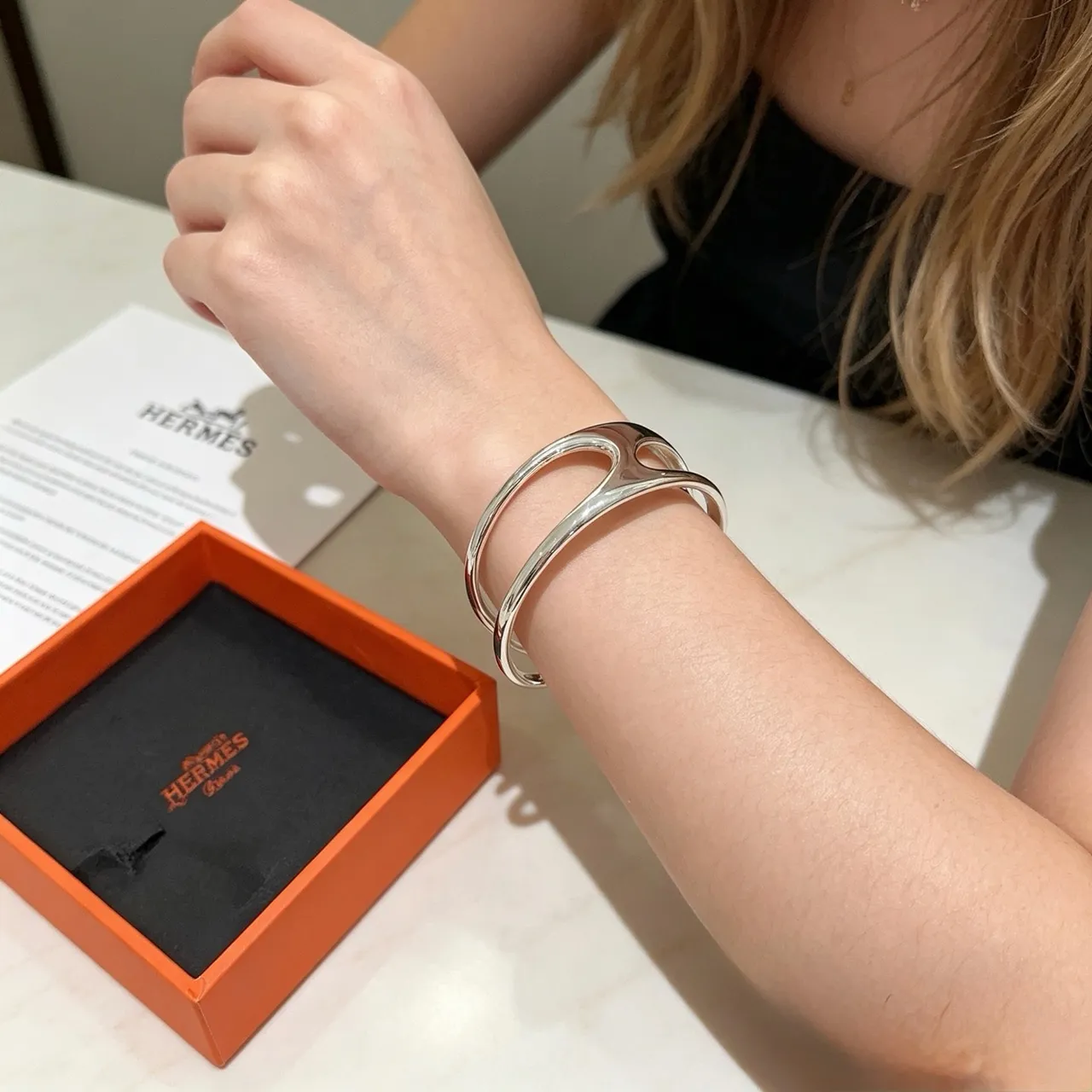 Hermès Silver Polished Asymmetrical Openwork Cuff Bracelet 8