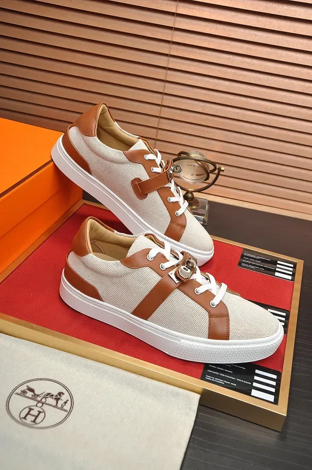 Hermès Textile and Leather Strap Sneakers 6