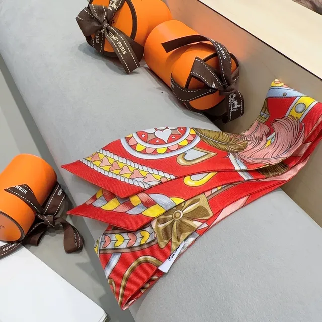 Hermès Twilly Equestrian Print Red Silk Scarf 4
