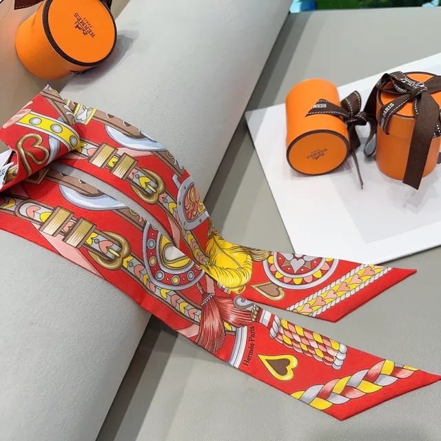 Hermès Twilly Equestrian Print Red Silk Scarf 5