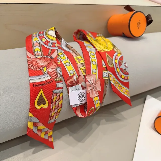 Hermès Twilly Equestrian Print Red Silk Scarf 6
