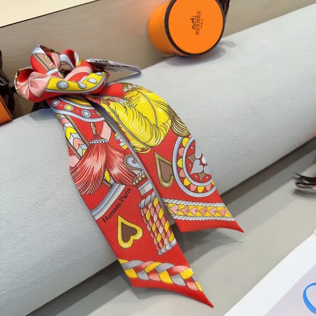 Hermès Twilly Equestrian Print Red Silk Scarf 8