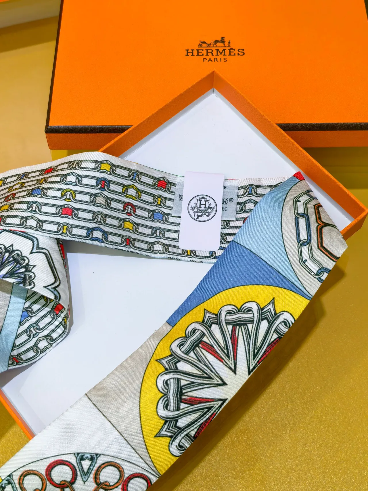 Hermès TWILLY Multicolor Geometric Print Silk Scarf 4