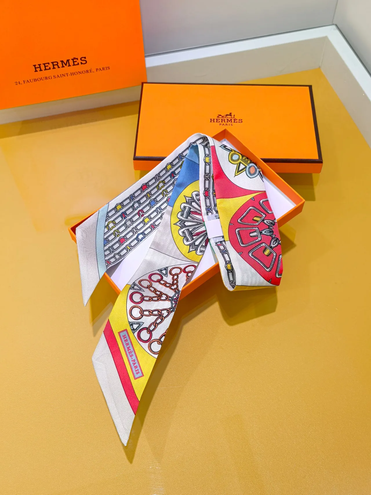 Hermès TWILLY Multicolor Geometric Print Silk Scarf 6