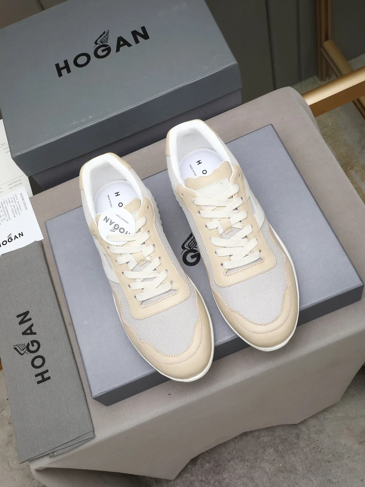 Hogan H-Logo Beige and Gray Lifestyle Sneakers 2
