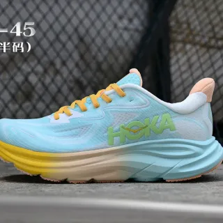 Hoka Clifton Azul Amarillo Parte Superior de Tejido Ingenieril Suela Media Escultida de Densidad Múltiple Zapatos de Running