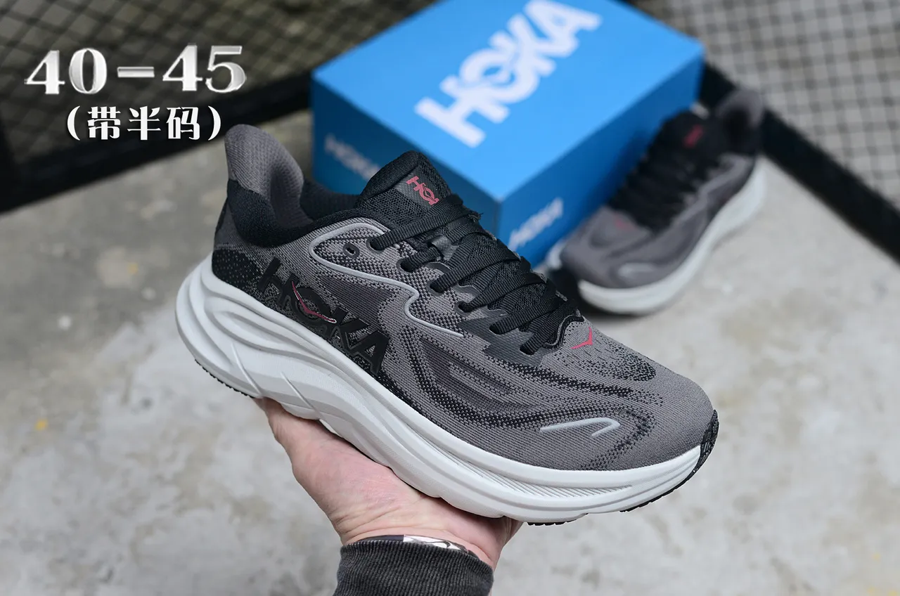 Hoka Clifton Cinza Branco Parte Superior em Knit Engineered Solado Intermediário Esculpido Tênis de Corrida 3