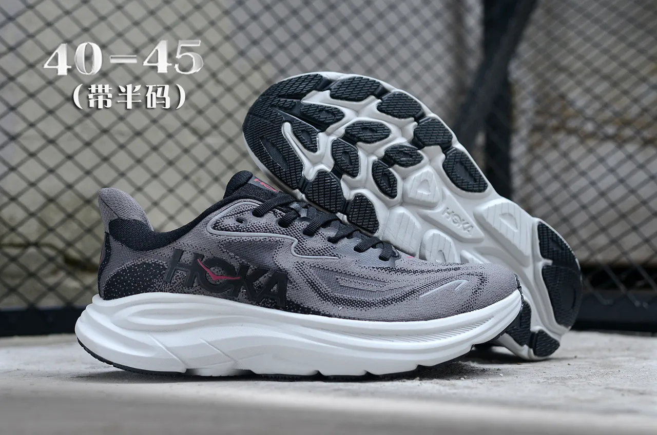 Hoka Clifton Cinza Branco Parte Superior em Knit Engineered Solado Intermediário Esculpido Tênis de Corrida 7