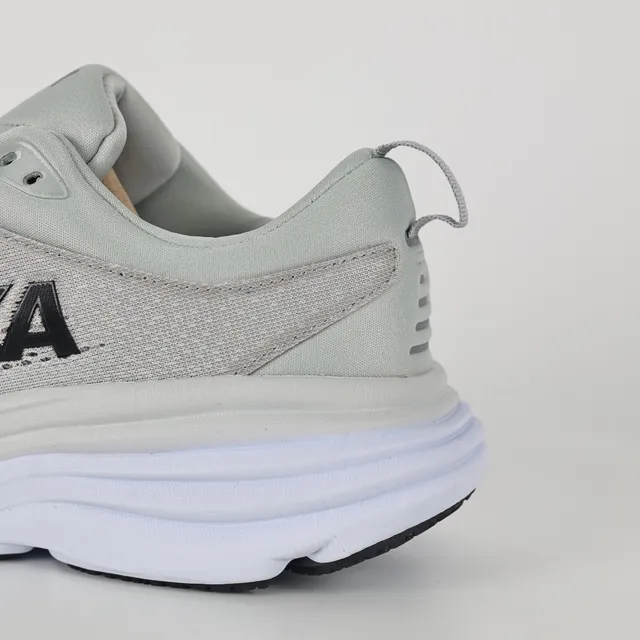 Hoka Gray White Engineered Mesh Upper Stacked Cushioned Midsole Running Shoes 4