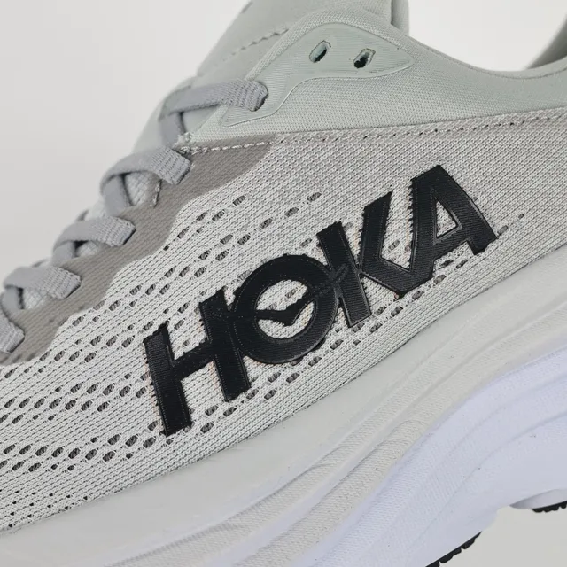 Hoka Gray White Engineered Mesh Upper Stacked Cushioned Midsole Running Shoes 6