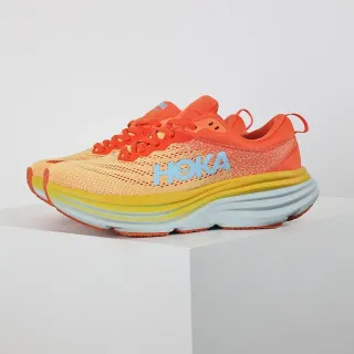 Hoka برتقالي أصفر أعلى نسيج مهندسي وسادة متعددة الطبقات وسط الكعب حذاء جري