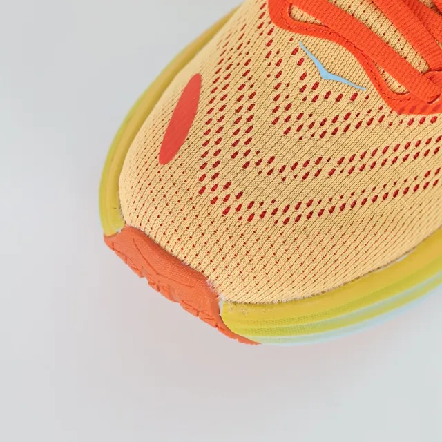 Hoka Laranja Amarelo Malha Engineered Superior Amortecimento Multicamadas Solado Intermediário Tênis de Corrida 5