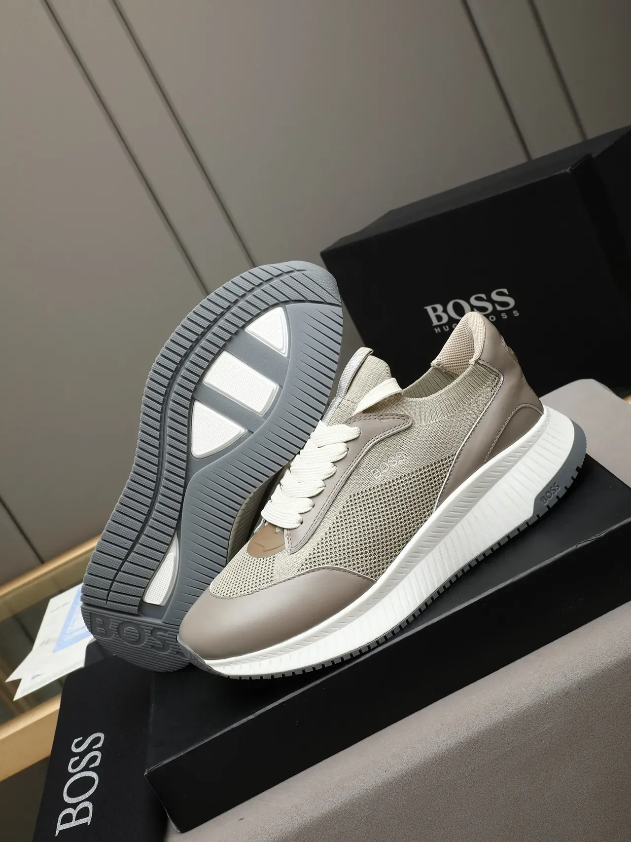 Hugo Boss Beige Knit Mesh Lifestyle Sneakers 5