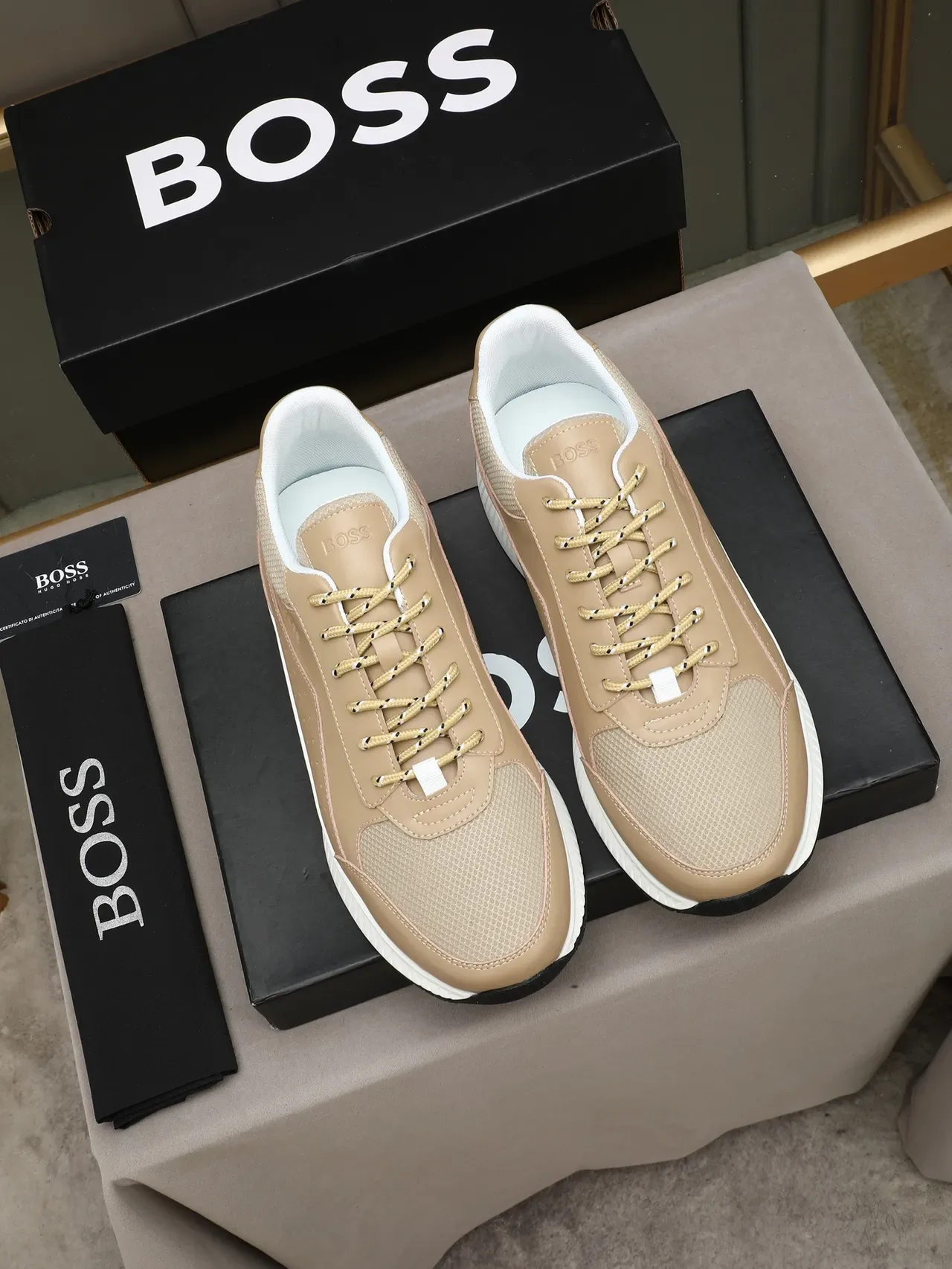 Hugo Boss Beige Perforated Leather Mesh Lifestyle Sneaker 2