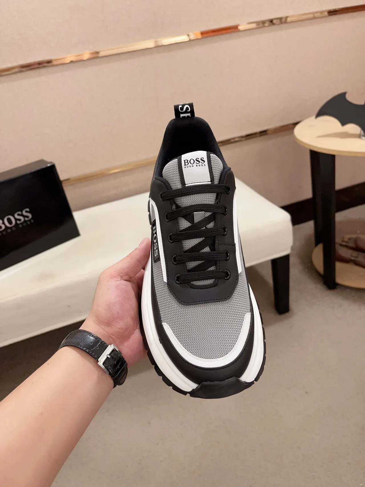Hugo Boss Semelle Noire Grise Tissu Et Synthétique Supérieur Baskets Chunky 2