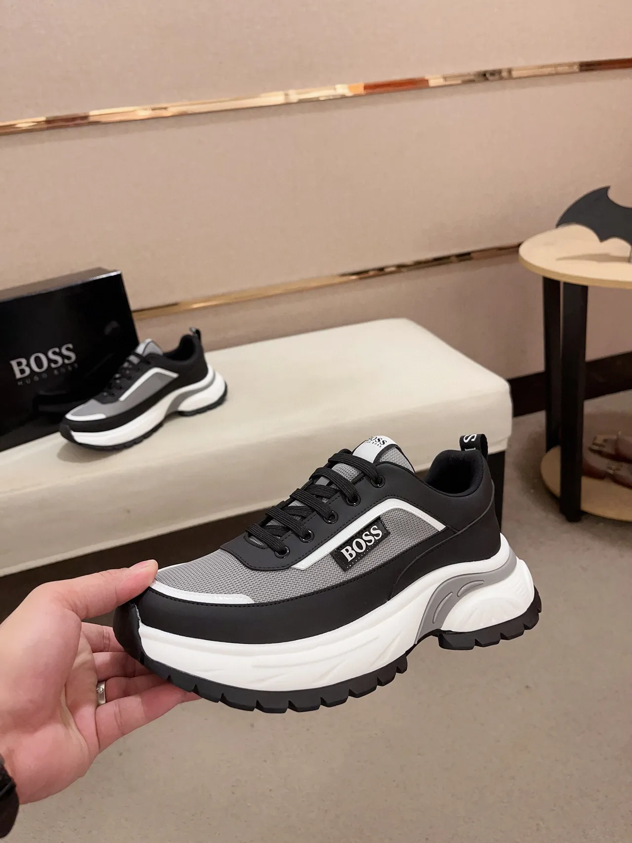 Hugo Boss Semelle Noire Grise Tissu Et Synthétique Supérieur Baskets Chunky 3