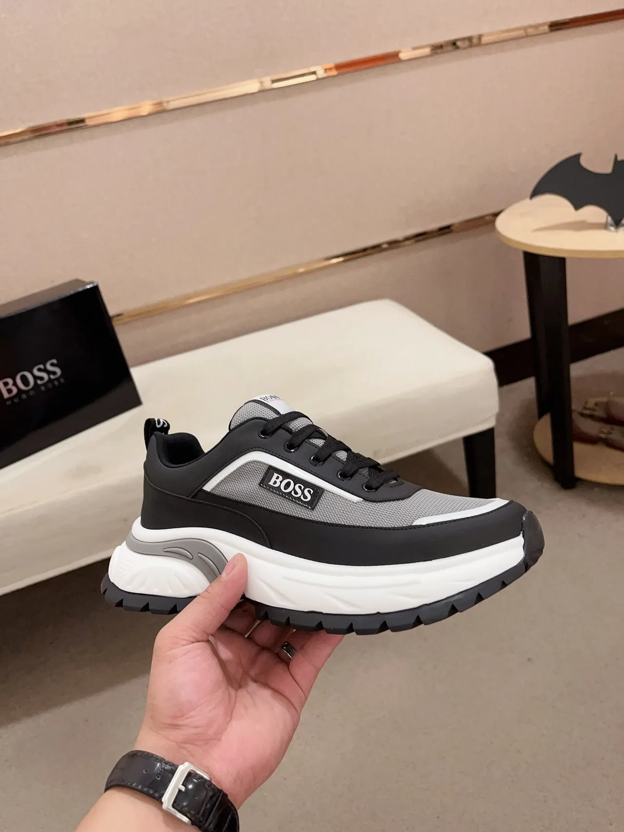 Hugo Boss Semelle Noire Grise Tissu Et Synthétique Supérieur Baskets Chunky 4