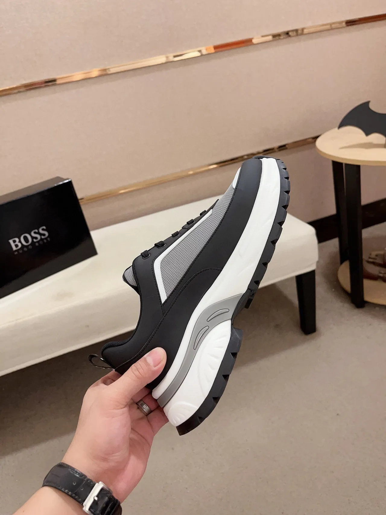 Hugo Boss Semelle Noire Grise Tissu Et Synthétique Supérieur Baskets Chunky 5
