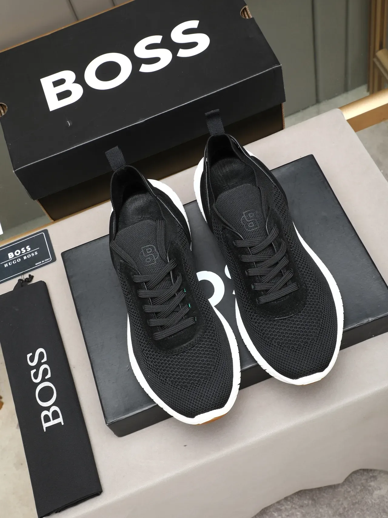 Hugo Boss Black Knit and Suede Lifestyle Sneaker 2