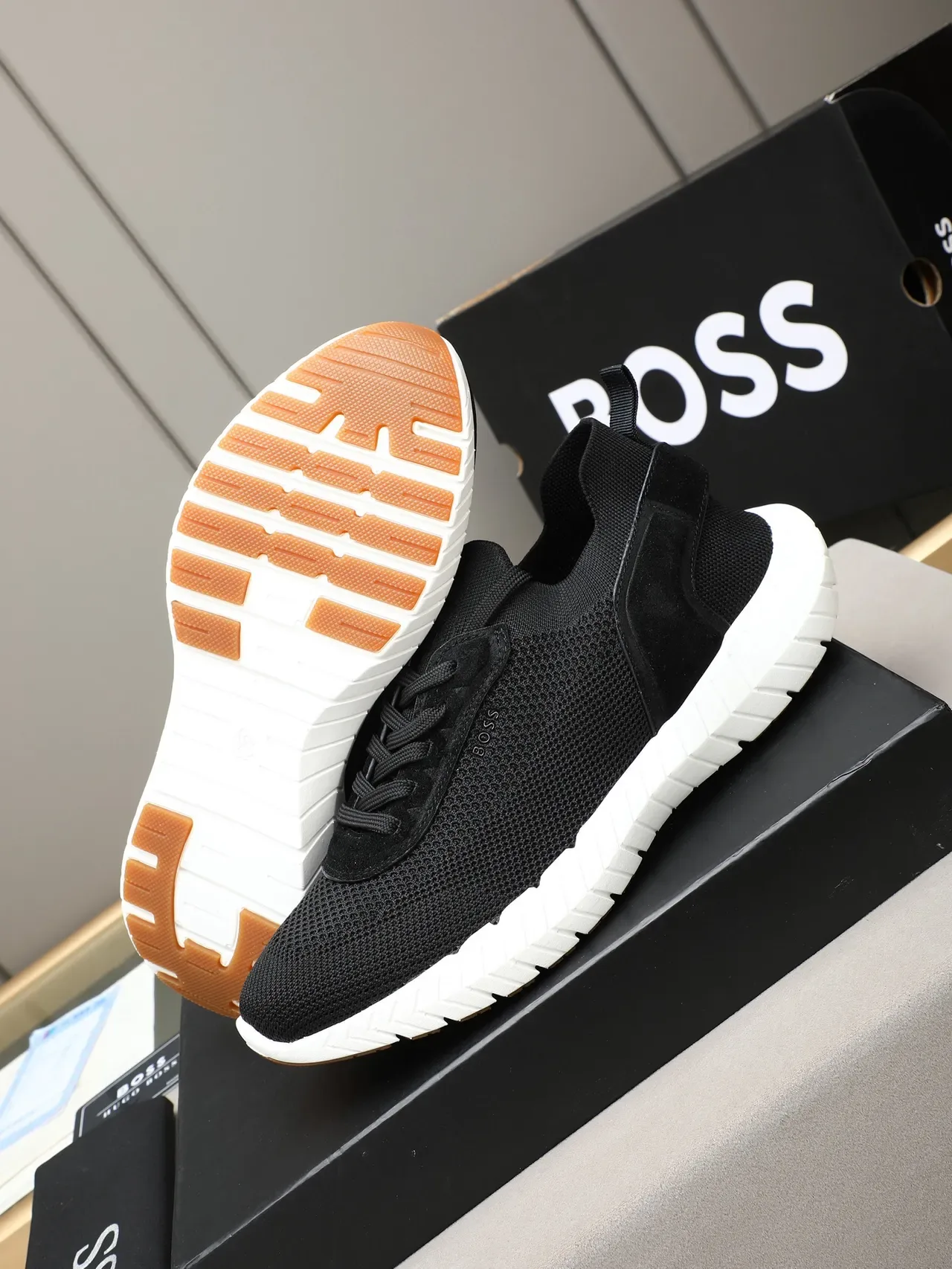 Hugo Boss Black Knit and Suede Lifestyle Sneaker 4