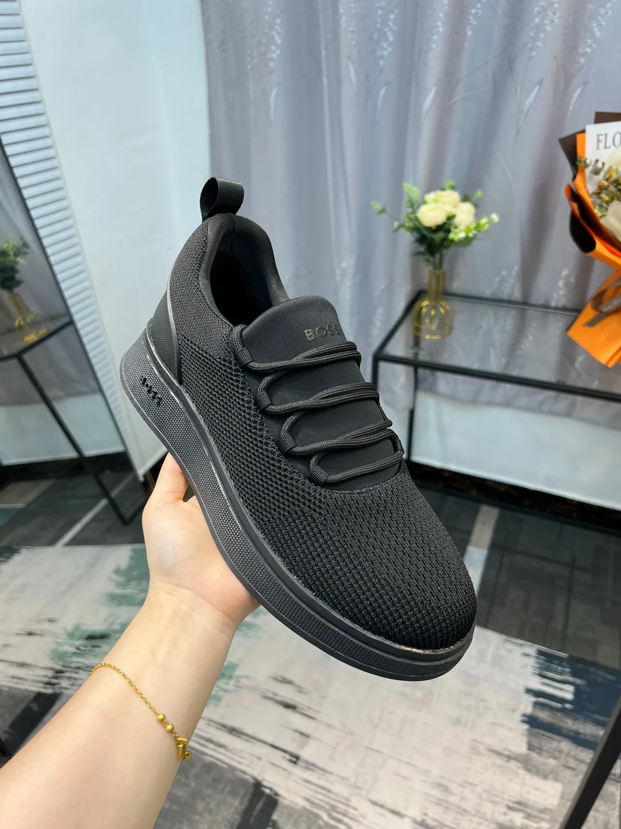 Hugo Boss أحذية رياضية أسود كروشيه سهل الارتداء منصة أسلوب حياة 6