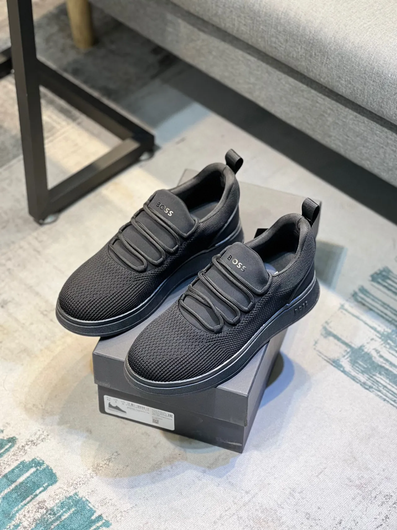 Hugo Boss أحذية رياضية أسود كروشيه سهل الارتداء منصة أسلوب حياة 7
