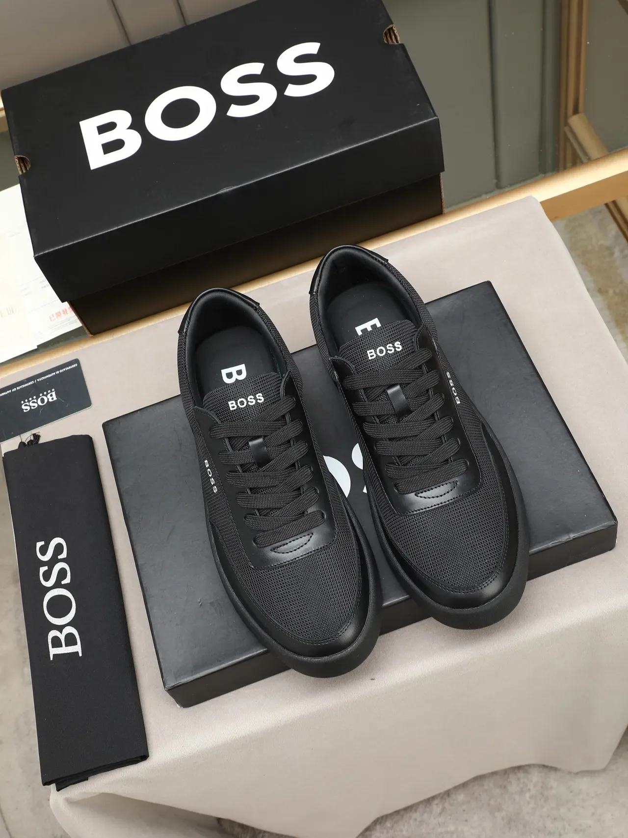 Hugo Boss Black Mesh and Leather Platform Lifestyle Sneakers 3
