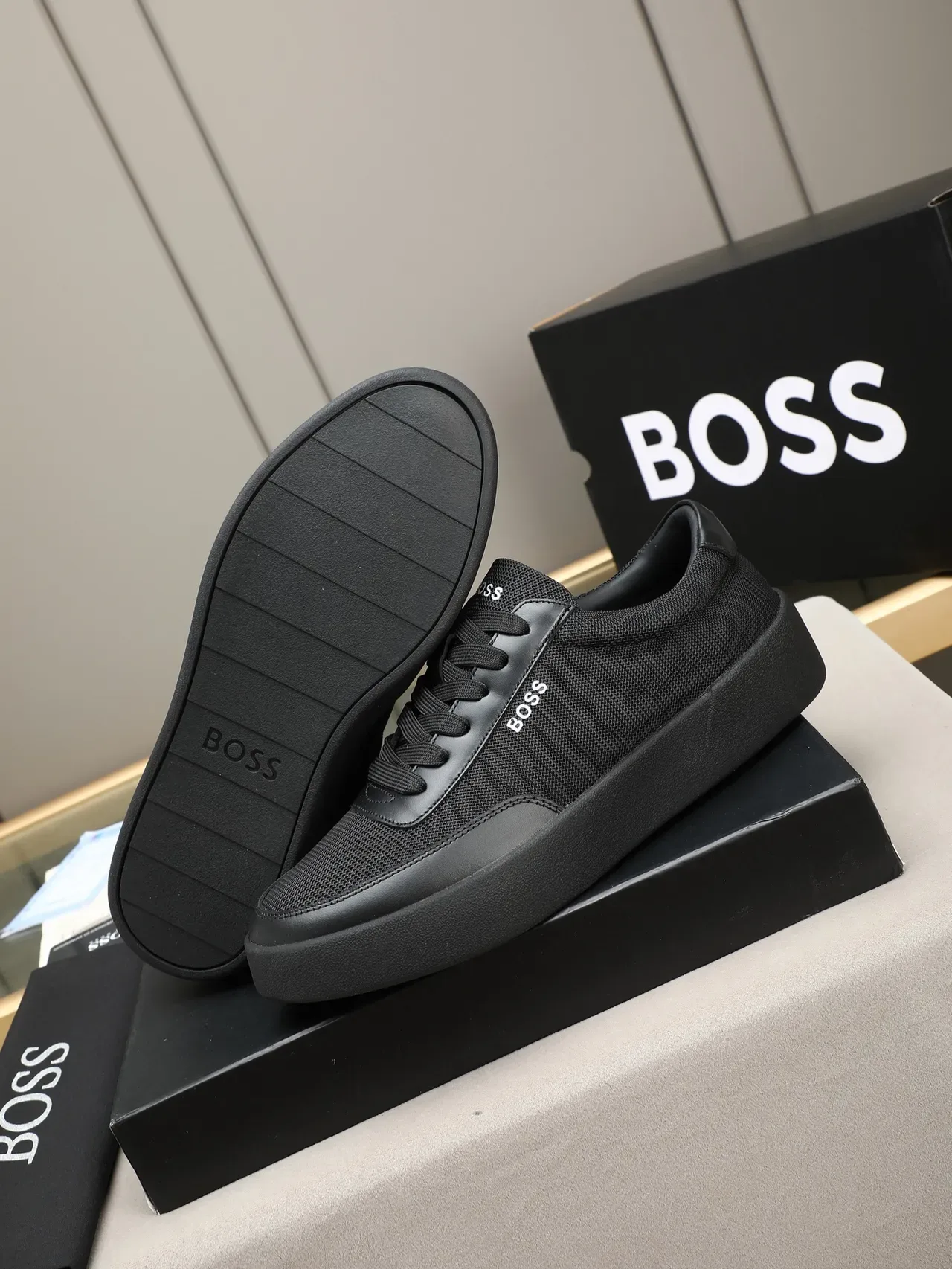 Hugo Boss Black Mesh and Leather Platform Lifestyle Sneakers 4